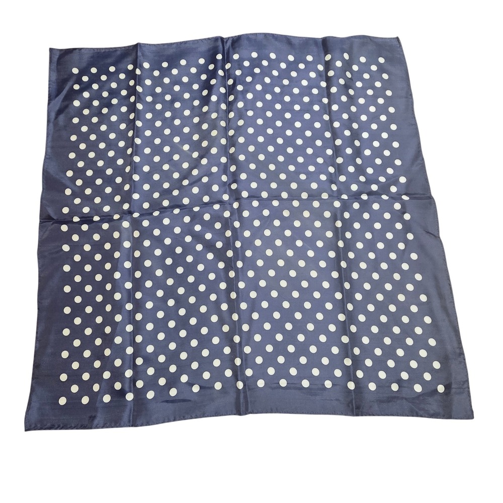 Vintage Glentex Navy Blue White Polka Dot Square Scarf Made in Japan Acetate